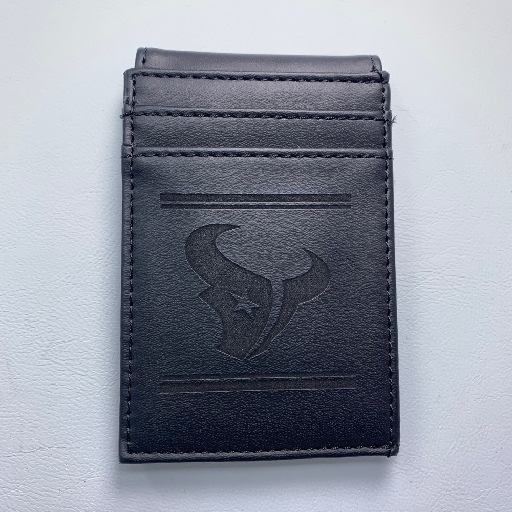 NFL Mens OS Black Houston Texans Embossed Logo Slim Front Pocket Wallet New